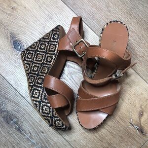 Minelli Brown Leather Wedge Sandals Size 37/7